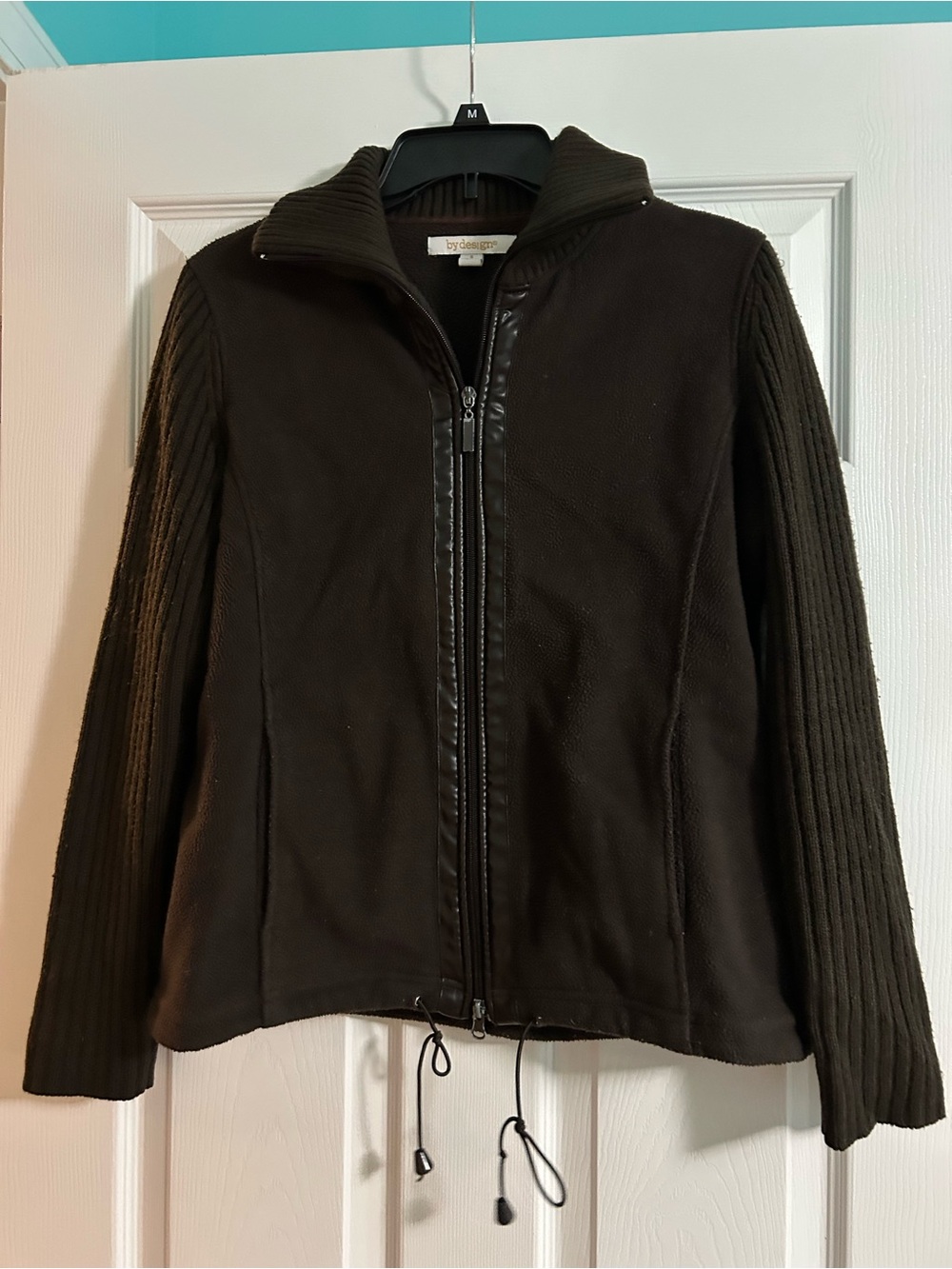 Dark Brown Zip-Up Utility Jacket with Knit Sleeves